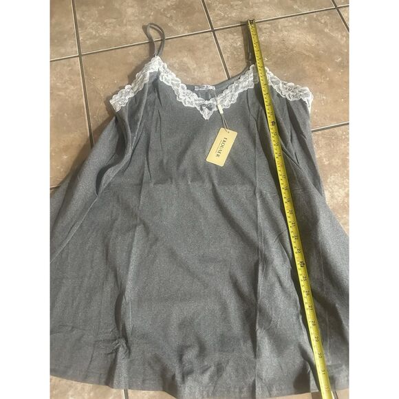 NWT Ekouaer XL Soft Soft Lace Accent Slip Gown Sleepwear Grey - Picture 4 of 5